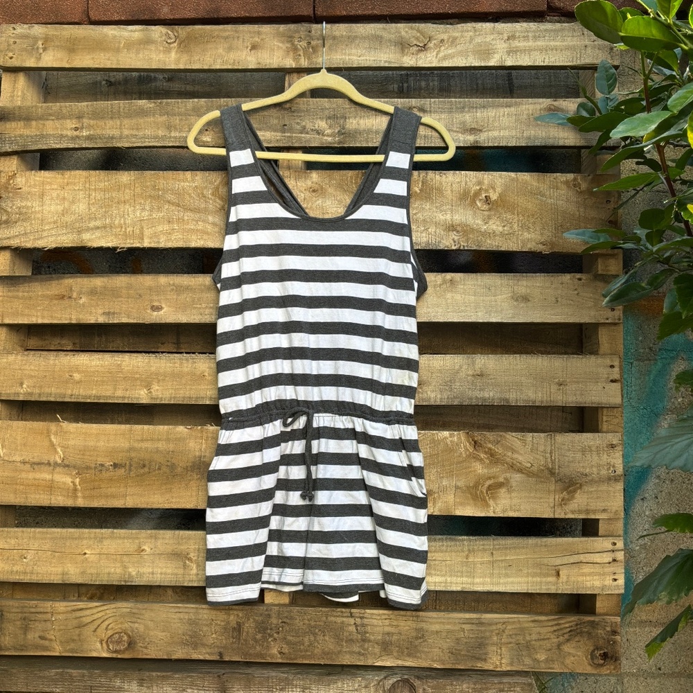 Color Thread Gray & White Striped Tie-Back Mini Dress